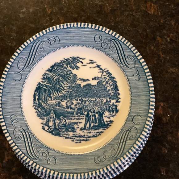 4 Royal China Currier& Ives Blue 6 3/8” Plates - Picture 3 of 11